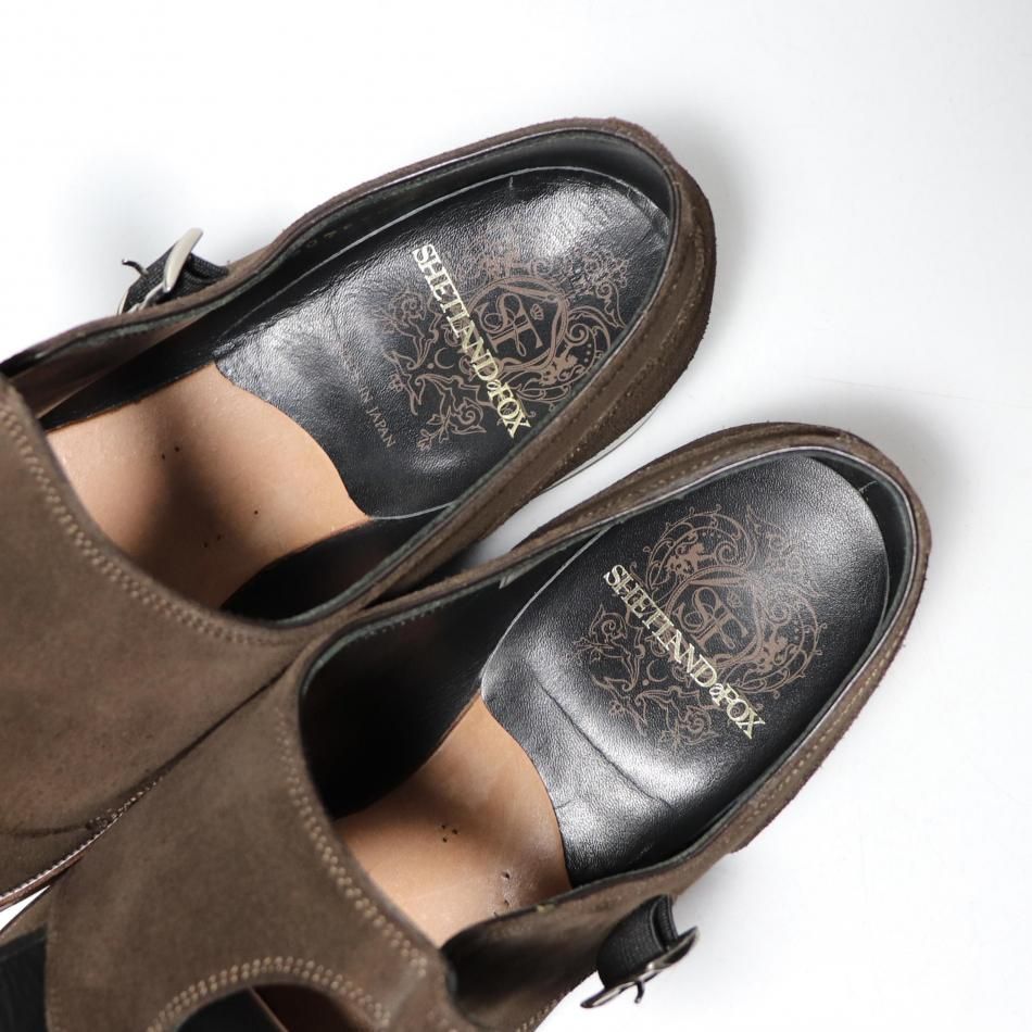 SHETLANDFOX ダブルモンクストラップ US8 ブラウン スエード 革靴 REGAL SHETLANDFOX シェットランドフォックス ケンジントンII