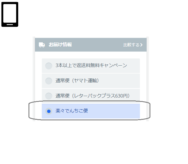 スマホで表示されるカート画面