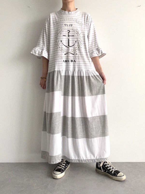 SALERemake border maxi  dress  / ᥤܡޥԡ(GY)