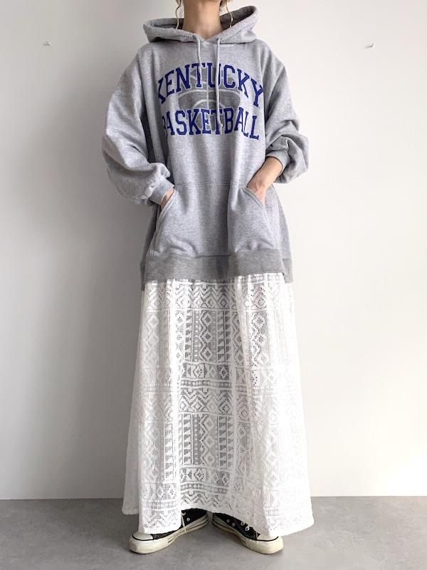 Remake Parka Race Dress リメイクパーカ レースワンピース Gry Wht Kici Remake Parka Race Dress リメイクパーカ レースワンピース Gry Wht Kici