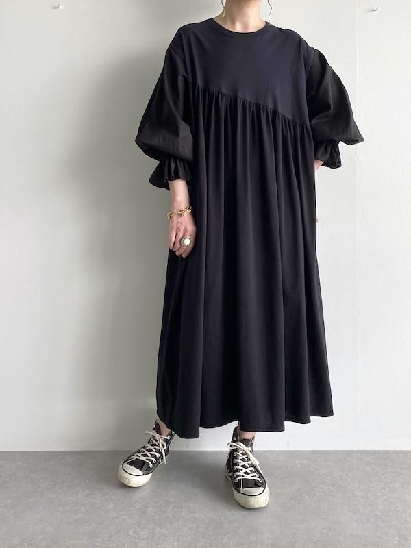 Remake Bias Long T Shirt Dress リメイクバイアスロングワンピース Black Kici