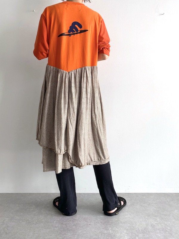 【miida×KICI】 Remake T-shirt Long Dress / リメイク ロング ワンピース (Brown/Border) -  KICI