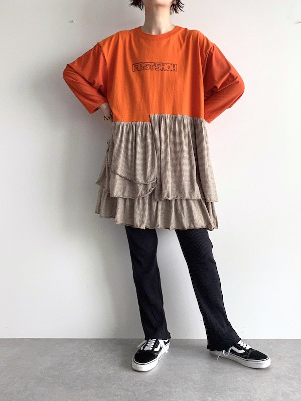 Miida Kici Remake T Shirt Mini Dress リメイク ミニ ワンピース Brown Border Kici
