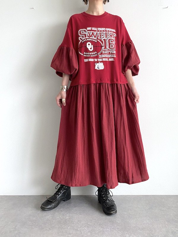 Remake long loose dress  / リメイクルーズワンピース (Red/Dusty red)