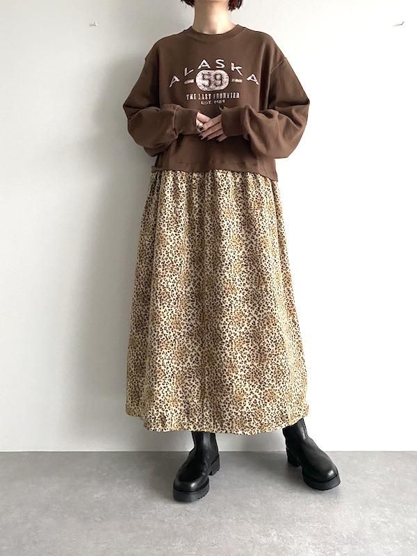 Remake Leopard Maxi Sweat Dress リメイクスウェットレオパードニット マキシワンピース Brn Kici