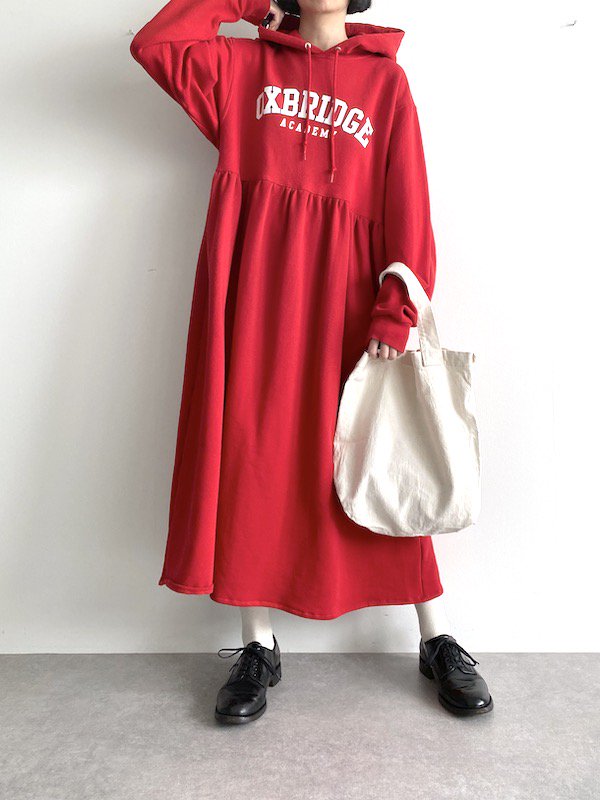Remake long parka lose dress  / リメイクパーカー ルーズワンピース (RED)