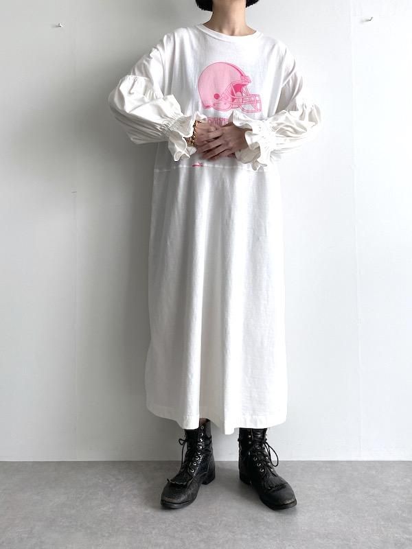 エスキ　リメイク　eski ロングワンピース Remake long T-shirts dress / リメイク フリルスリーブ ロング