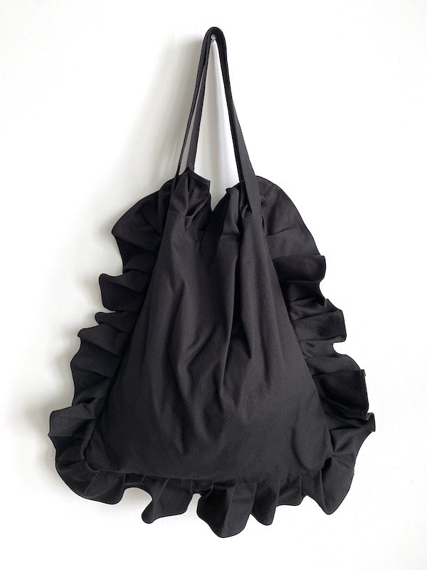 Canvas frill tote bag Large   /   帆布フリルバック ( Large ラージ / Black 黒 )