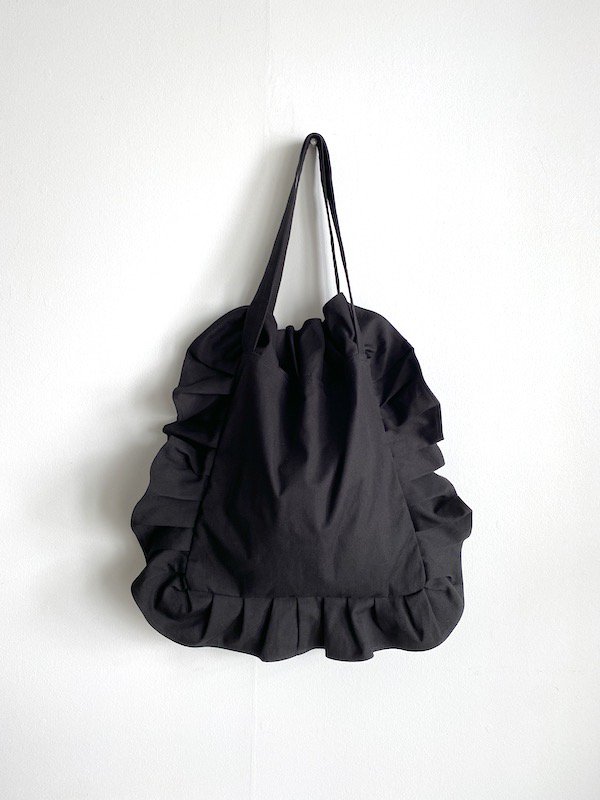 Canvas frill tote bag Small   /   帆布フリルバック ( Small スモール / Black 黒 )