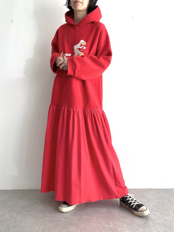 Remake long parka dress  / リメイクパーカー ローウエストワンピース (RED)