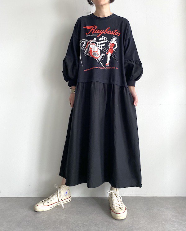 Remake  loose cotton linen dress  / ᥤ롼󥰥ԡ (BK/RED)