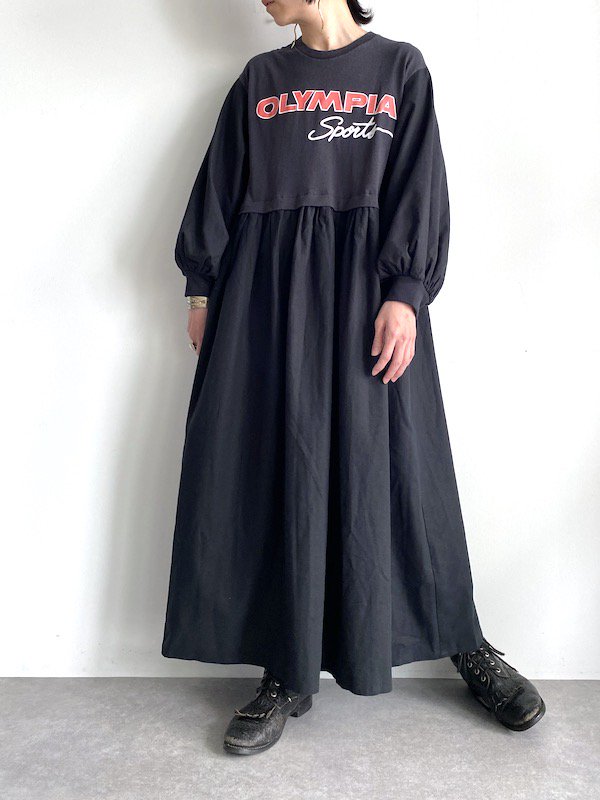 Remake  loose cotton linen dress  / リメイクルーズ　綿麻ロングワンピース (BK/sports)