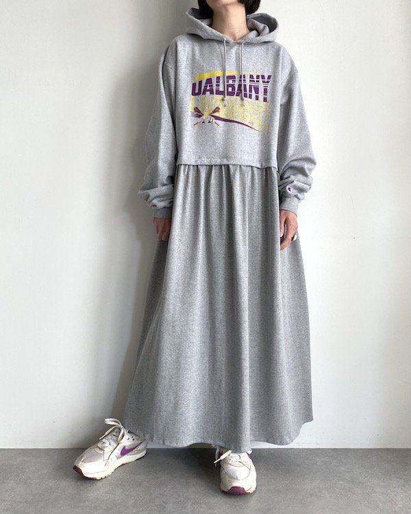 Remake long parka  loose dress  / リメイクパーカー ルーズワンピース (GY)