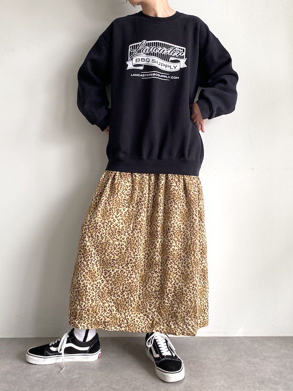 Remake  leopard maxi sweat dress/ リメイクスウェットレオパードニット マキシワンピース (BK-white)