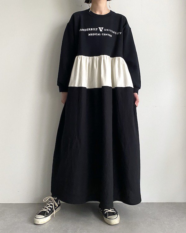 Remake  bicolor maxi sweat dress/ リメイク バイカラーマキシワンピース (off white)