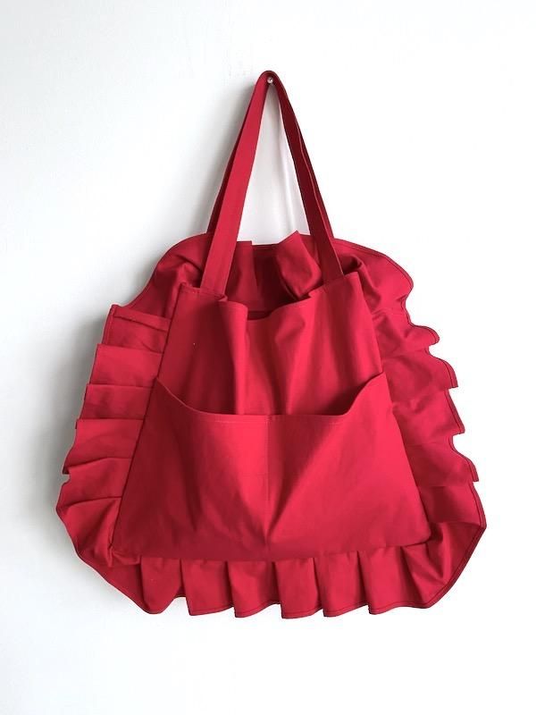 ڸCanvas frill tote bag pocket   /   ݥåդۥեХå (Red)