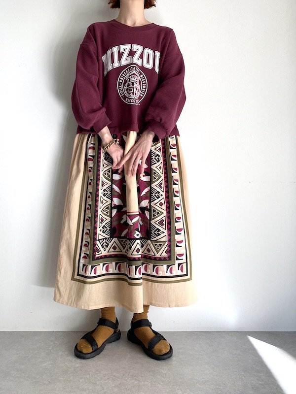 Remake  loose native dress  / リメイクネイティブワンピース (D.red)