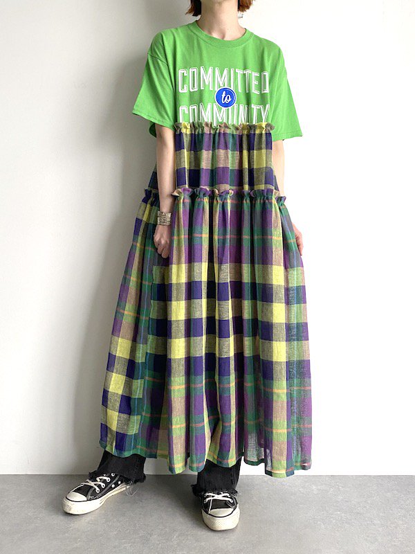 Remake Tiered linen dress  / リメイクティアードリネンワンピース (L.GRN)