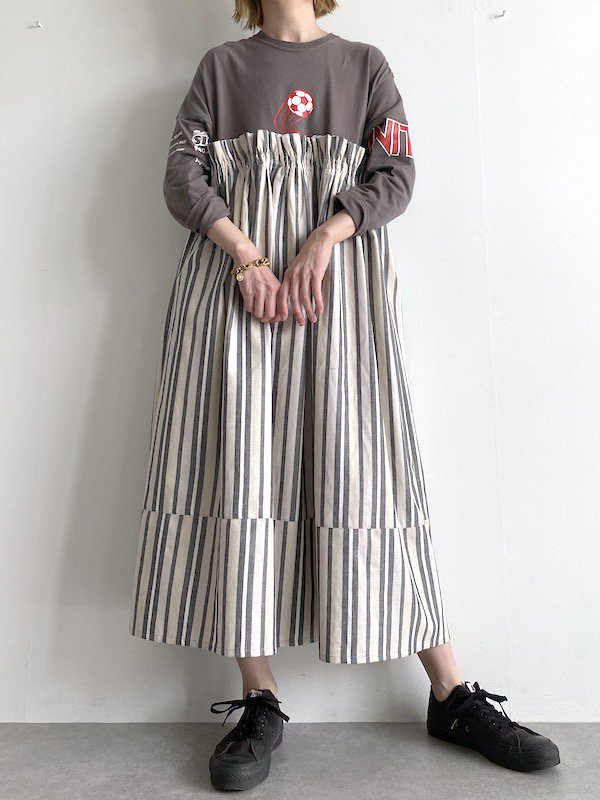 Remake  loose cotton  dress  / リメイクルーズロングワンピース (stripe)