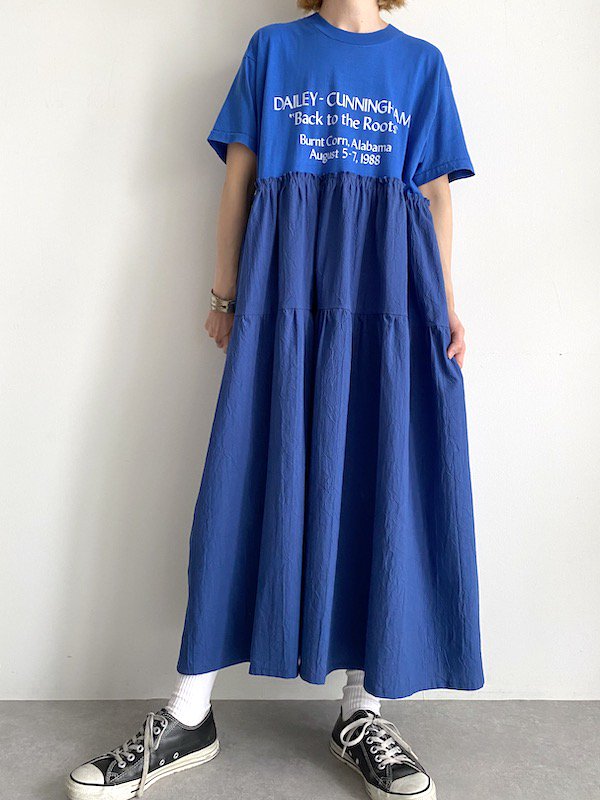Remake tiered cotton dress  / リメイクティアードワンピース (Blue)