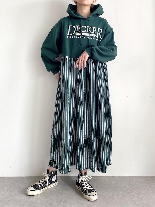 送料無料 いくらから parka long Remake dress (D.GRN リメイクパーカーワンピース / ワンピース