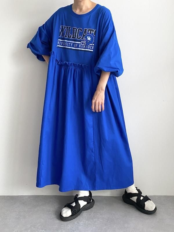 古着　リメイク　Tシャツ ワンピース Remake switching dress / リメイク 切り替えワンピース(ブルー