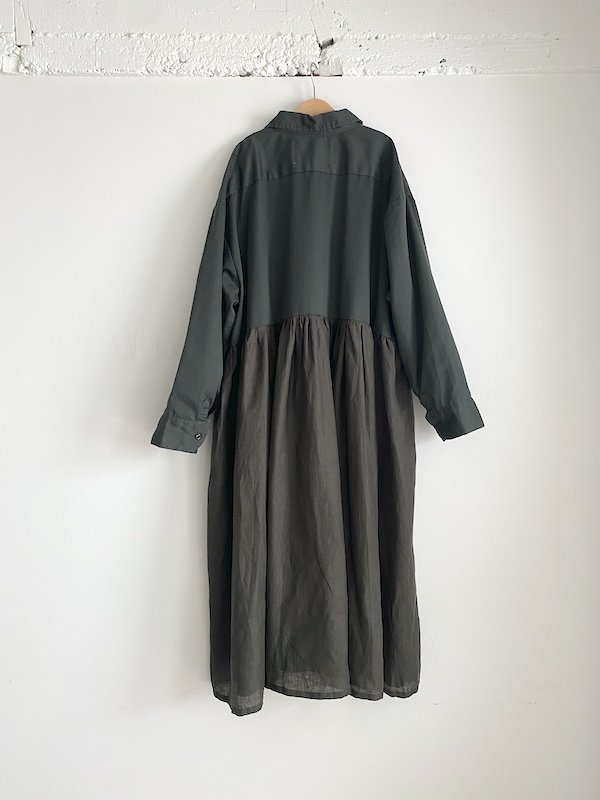 Remake workers shirts dress / リメイク ワークシャツワンピース(Khaki) - KICI