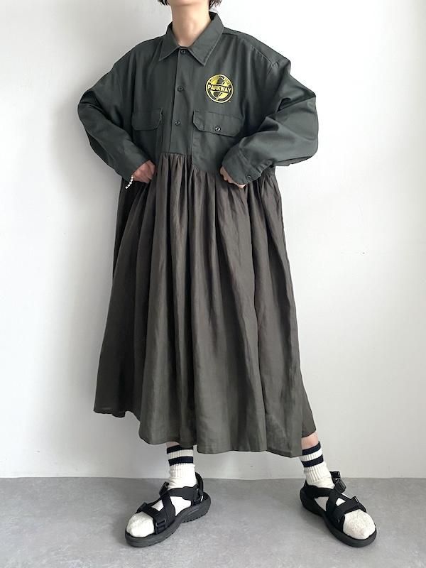 Remake workers shirts  dress  / ᥤ ĥԡ(Khaki)