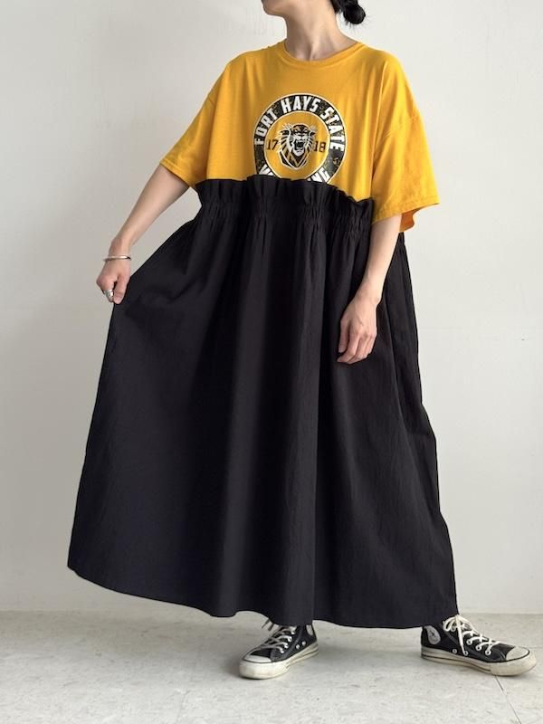 Remake drawstring dress / リメイクドロストワンピース (YE/BK