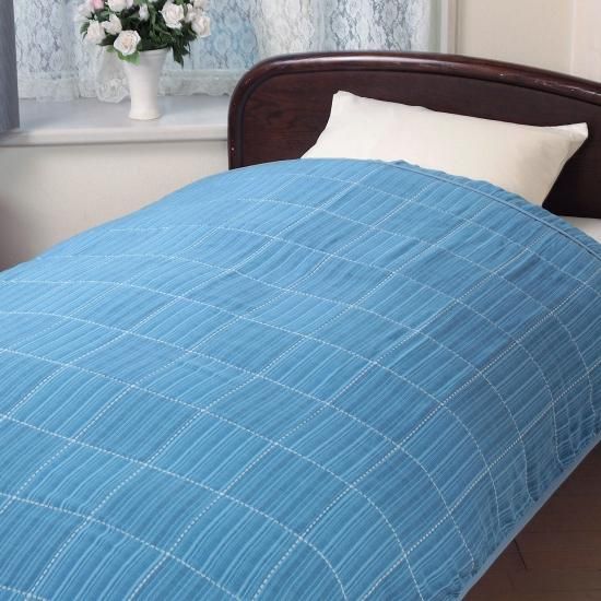 公大 三河木綿 和晒6重ガーゼケット シングル 日本製 ブルー　綿100% 公大 三河木綿 和晒6重ガーゼケット シングル 日本製 ブルー 綿100