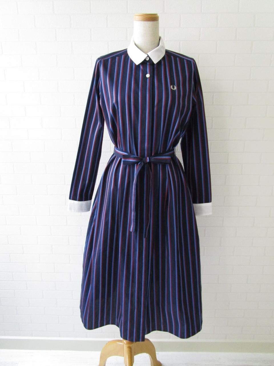 Fred Perry イタリア製 ストライプBDシャツ XL 青 A175 トップス