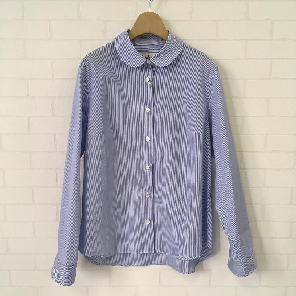 SARAHWEAR - コットン丸襟 ストライプシャツ - Sheth Online