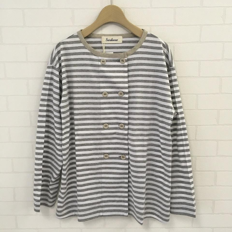 Sarahwear ボーダー天竺 ダブルボタンカーディガン Sheth Online Store シスオンラインストア Sarahwear ボーダー天竺 ダブルボタンカーディガン Sheth Online Store シスオンラインストア