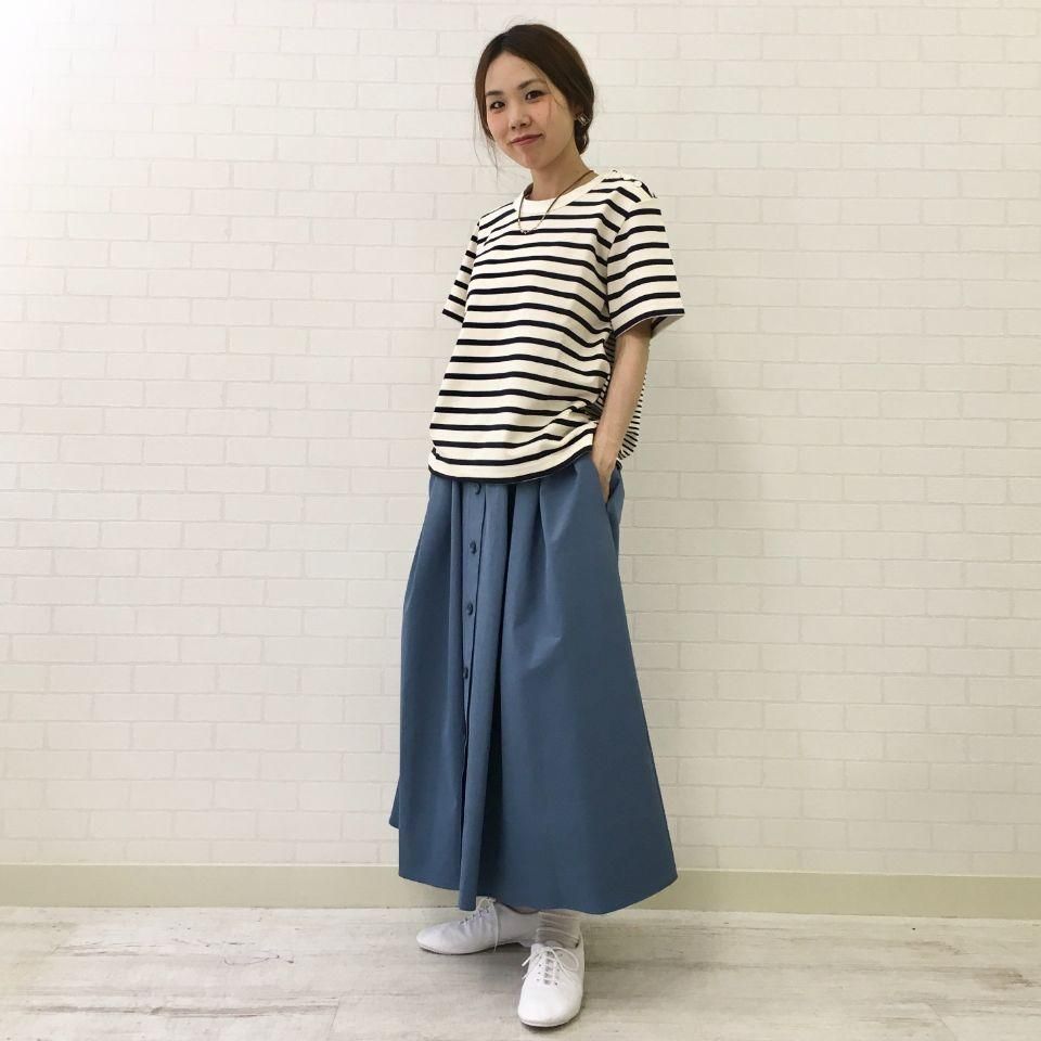 aqua fits - 前ボタンのウエストギャザースカート - Sheth