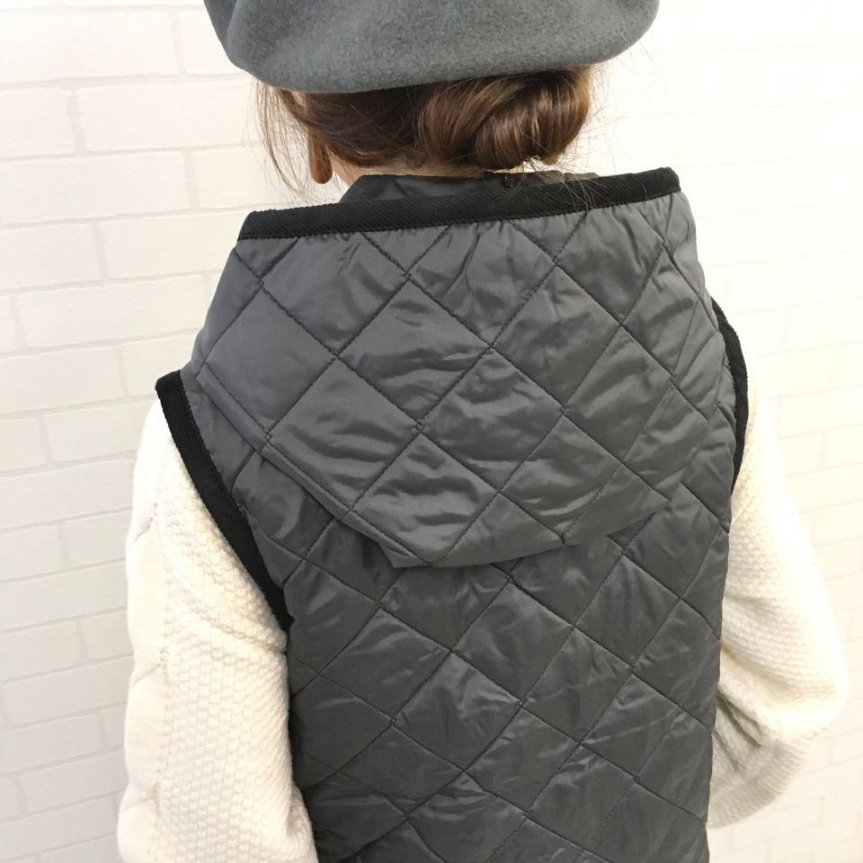 LAVENHAM - フード付キルティングロングベスト（LONG HOODED GILET