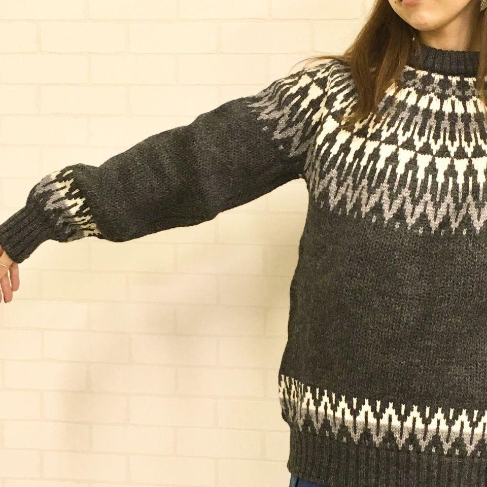 GUERNSEY WOOLLENS ニット セーター 総柄 L アイボリー 黒