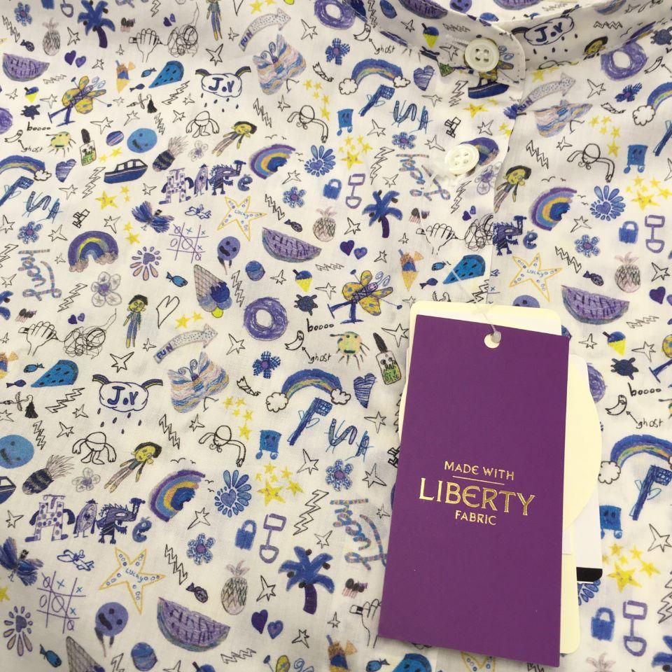Parkes リバティ LIBERTY タナローン シャツ 日本製 Parkes - タナローン バンドカラー長袖 背中タックシャツ