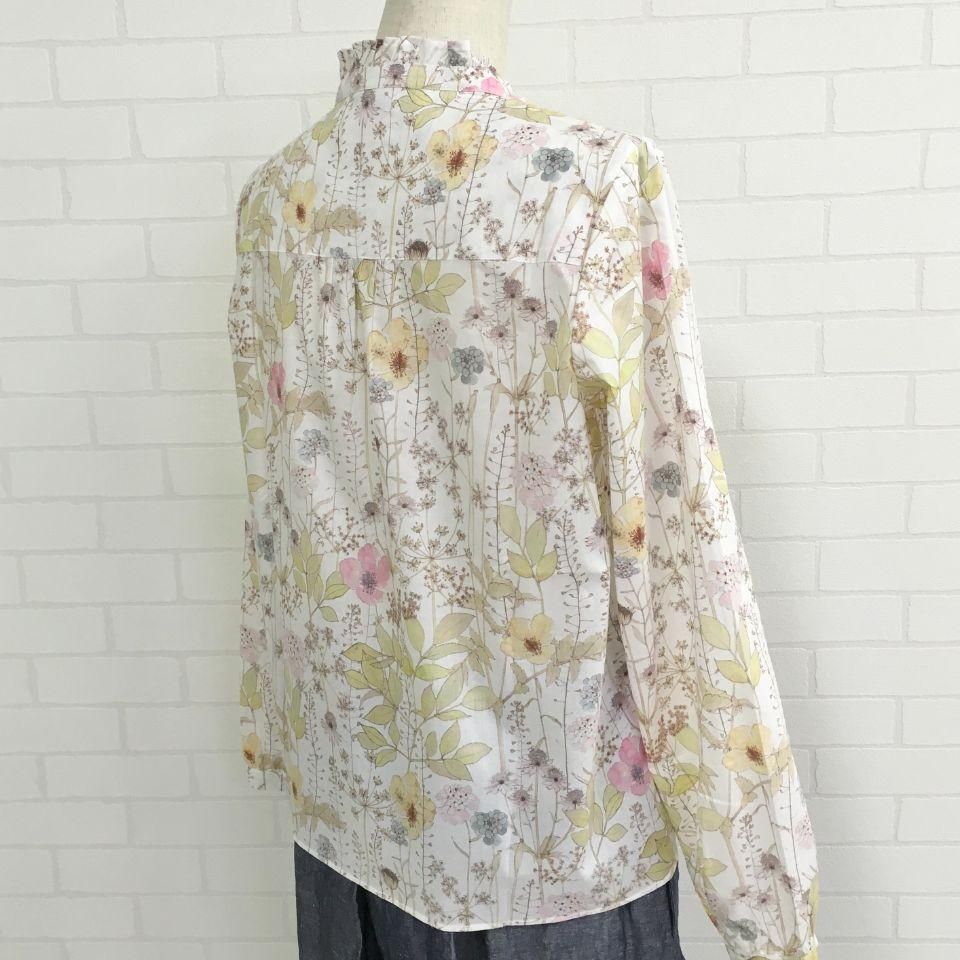 美品✨Parkes パークス リバティ タナローン 長袖 スタンドフリル襟 M Parkes - タナローン スタンドフリル長袖シャツ （リバティ