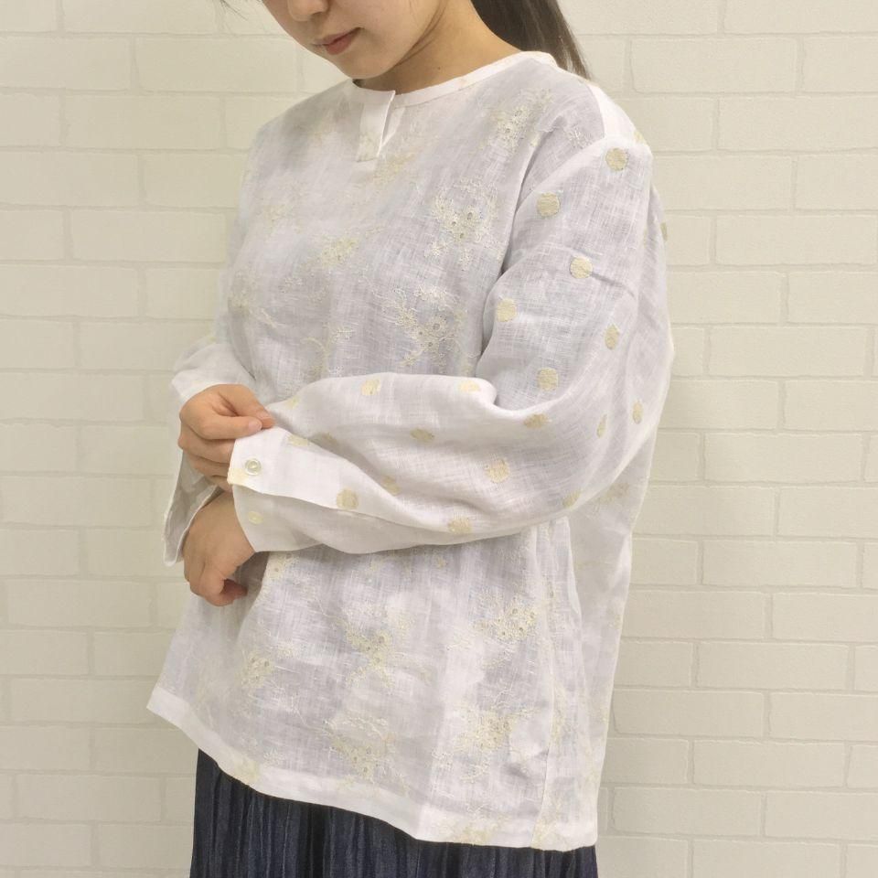 SARAHWEAR - 刺繍リネンプルオーバーブラウス（C52702） - Sheth