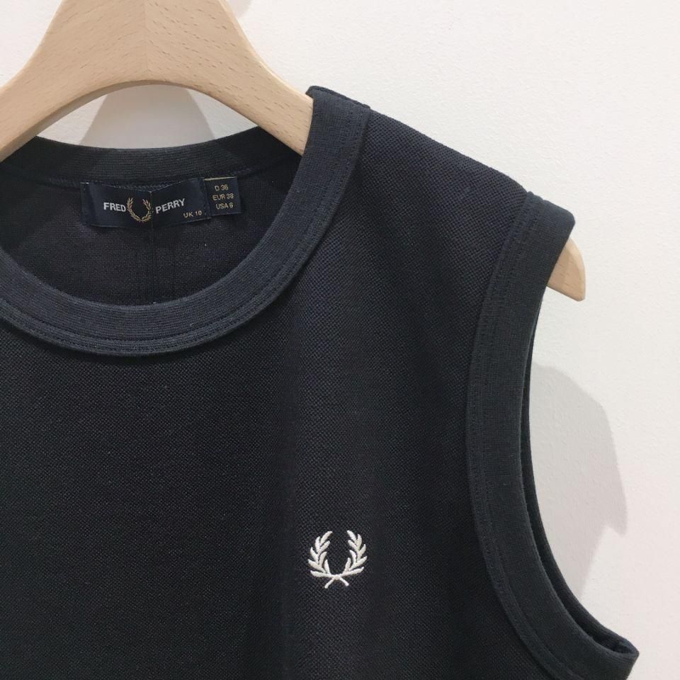 ワンピース FRED PERRY Pique Ringer Sleeveless Dress Button Through Piqué Shirt Dress - Navy | Women's Dresses