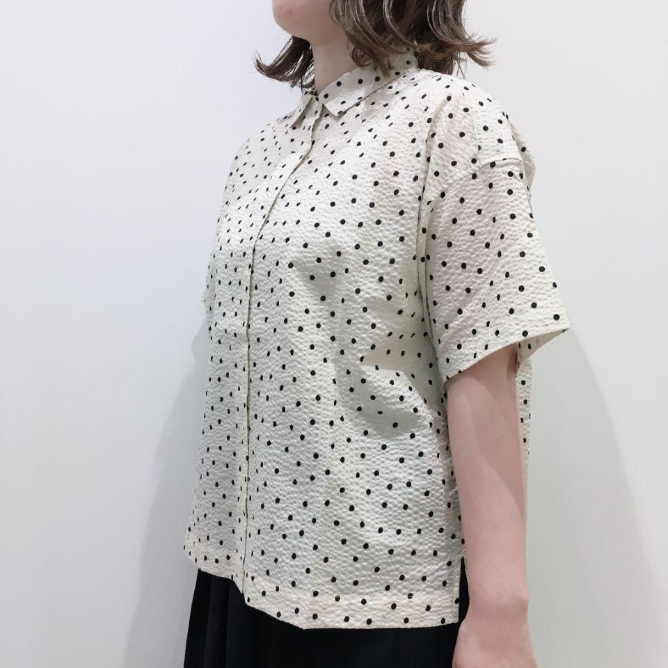 Parkes - 80ローン ミラクルウェーブ ドット柄 チビ衿半袖シャツ