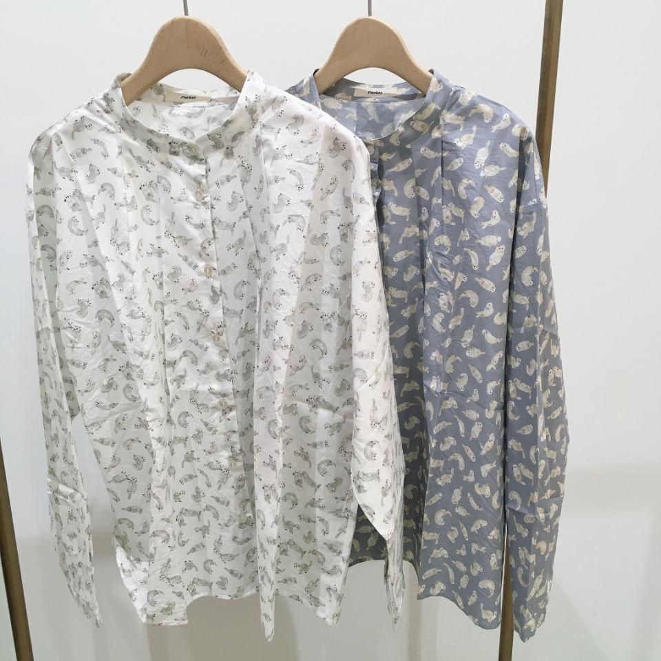 Parkes - 60ローン ラッコ柄 バンドカラーの長袖シャツ - Sheth
