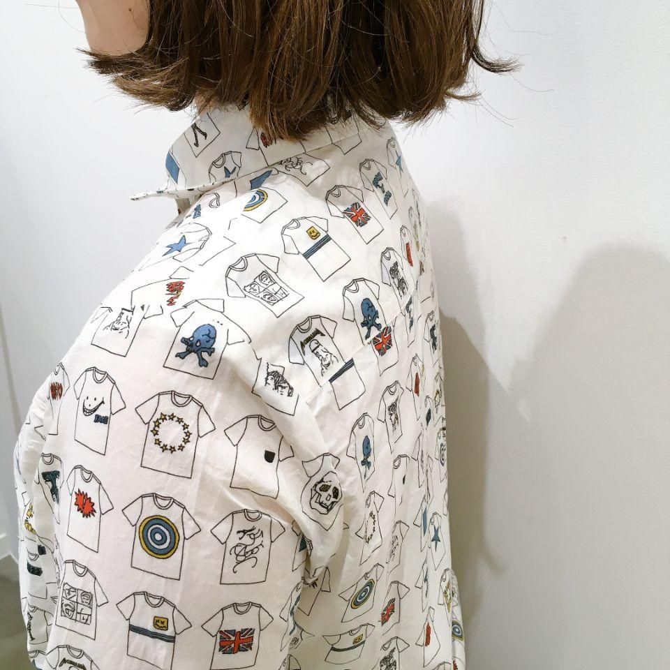 Parkes - 60ローン Tシャツ柄の丸衿シャツ - Sheth Online Store Parkes - 60ローン Tシャツ柄の丸衿シャツ - Sheth Online Store