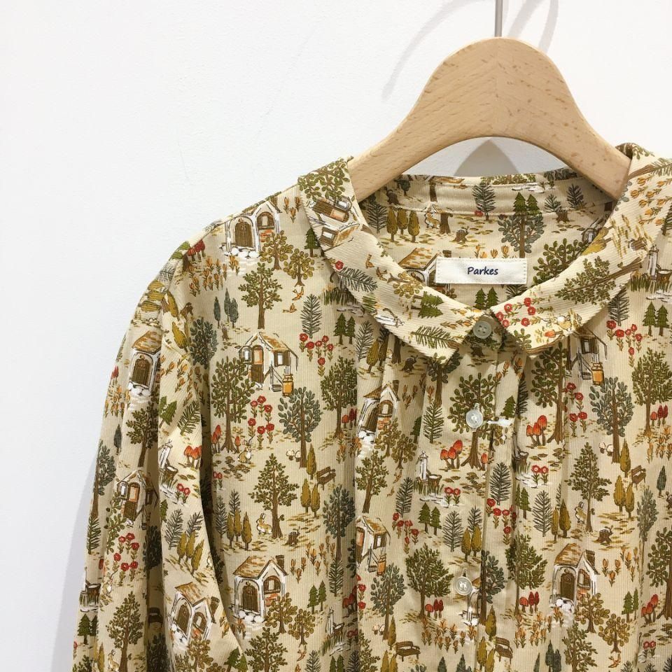 Parkes - 細コーデュロイ 森と動物柄のシャツワンピース - Sheth