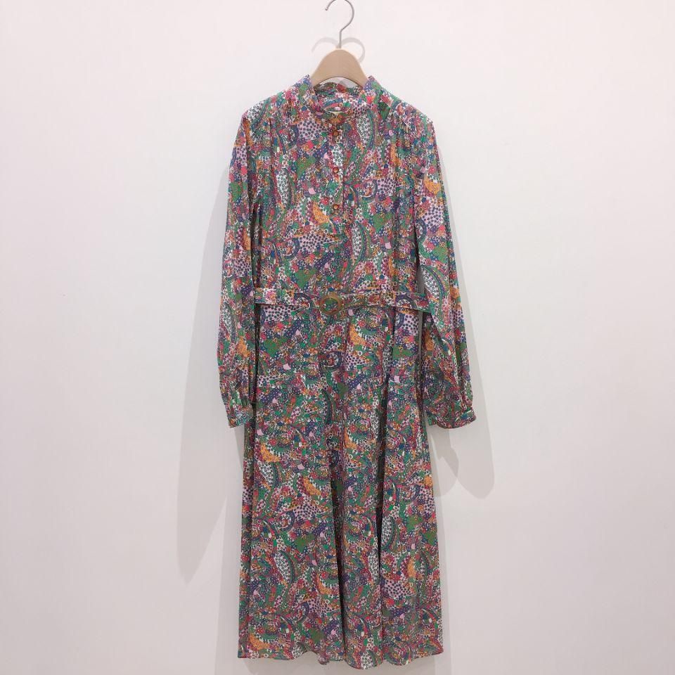 SARAHWEAR - リバティプリント ヘンリーネックマオカラーのワンピース