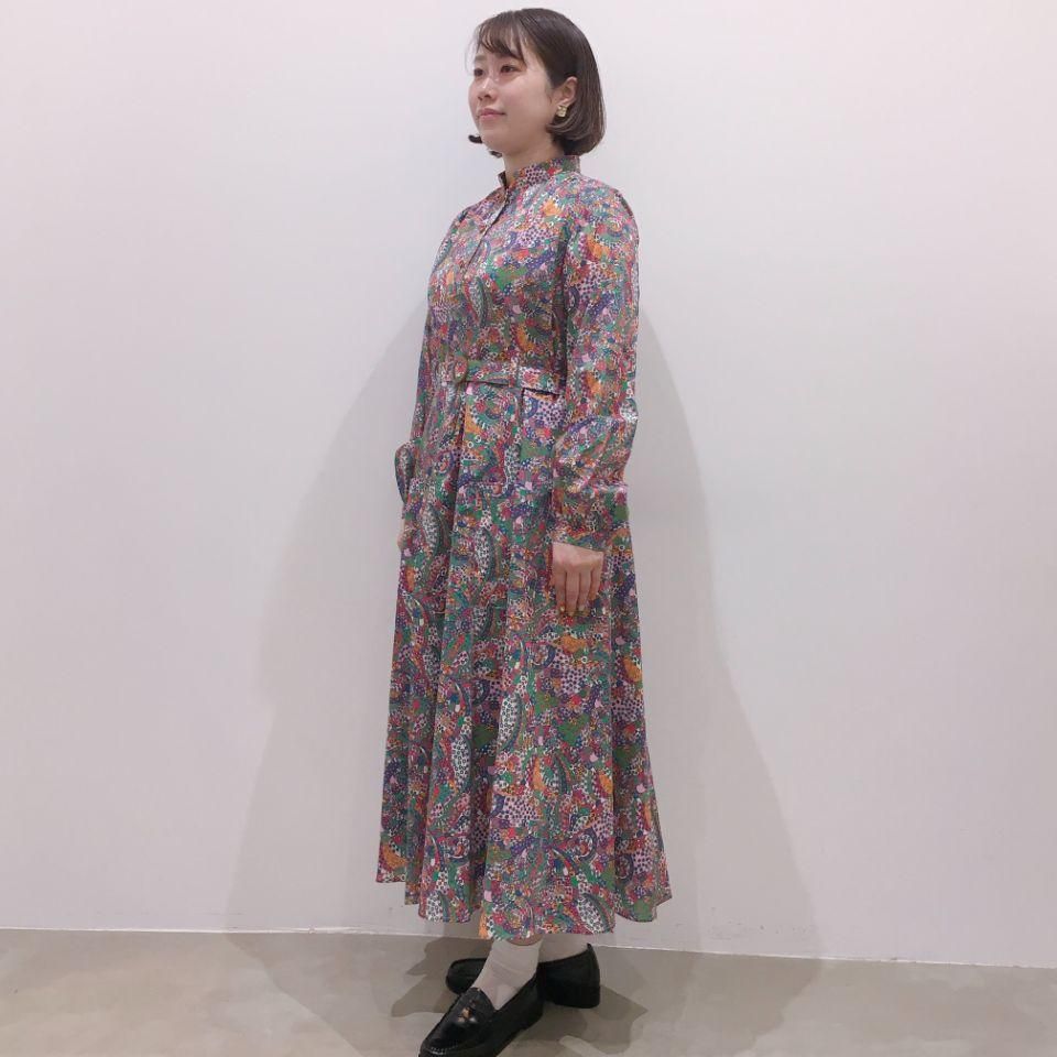 SARAHWEAR - リバティプリント ヘンリーネックマオカラーのワンピース