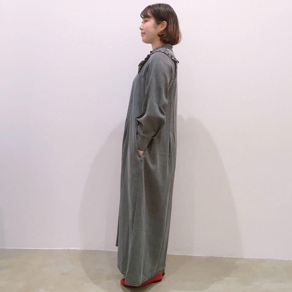 FIL DE FER - デニムカットワークスタンドフリルワンピース FIL DE FER - デニムカットワークスタンドフリルワンピース
