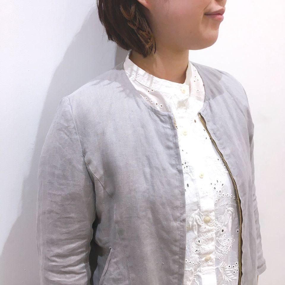 NOMBRE IMPAIR - フレンチリネン ノーカラーブルゾン - Sheth Online