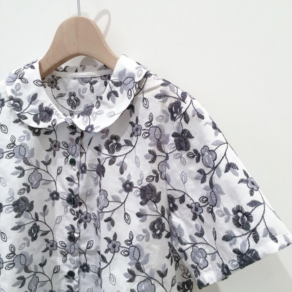 フランス製ヴィンテージ アイレット刺繍 丸襟ブラウス SARAHWEAR - Indian Embroidery インド刺繍の丸襟ブラウス(C52772