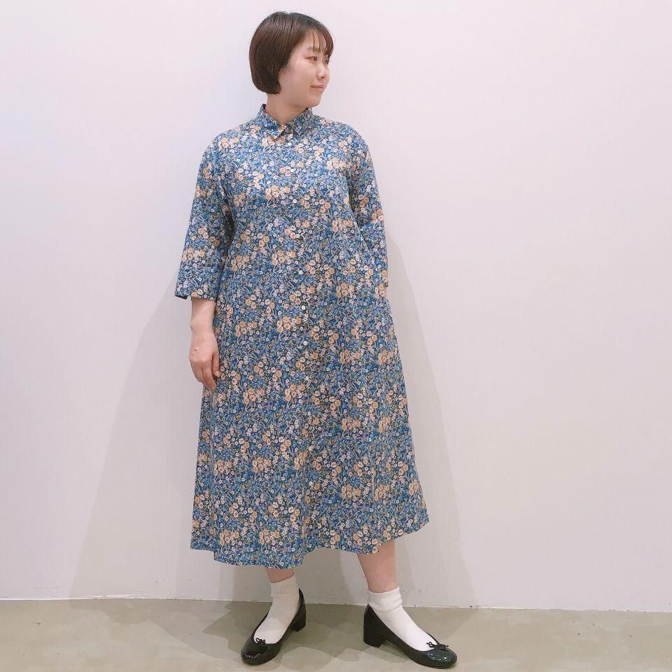 Parkes - レギュラーカラーの7分袖シャツワンピース（リバティ